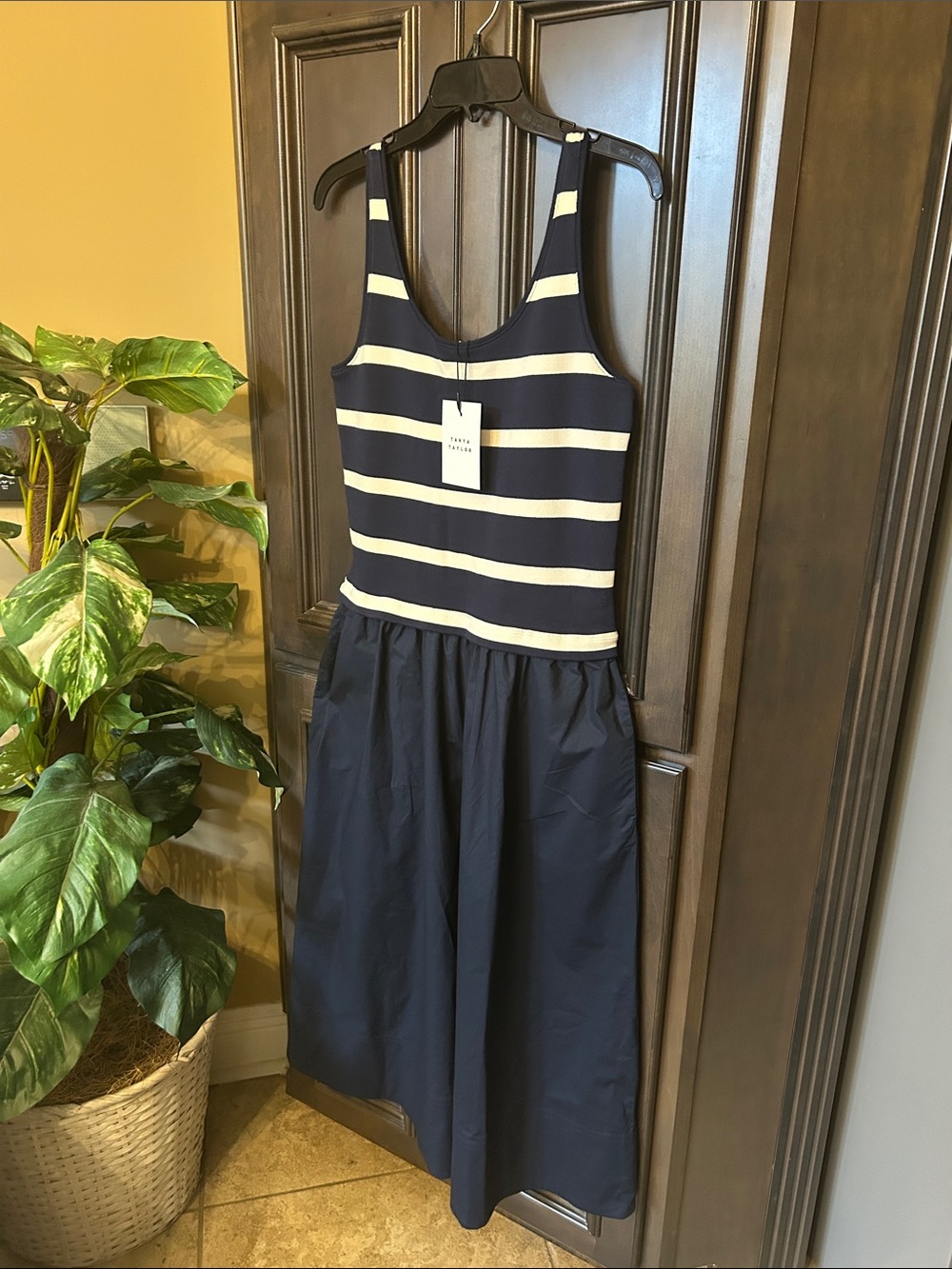 Tanya Taylor Navy/white/Cream Amber Striped Stretch-Cotton Sleeveless Midi Dress - Picture 4 of 13